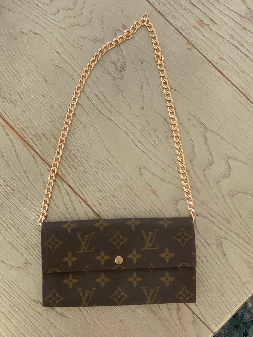 Louis Vuitton Authentic Brown Monogram wallet with Chain Crossbody Bag